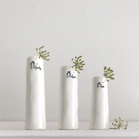 Trio of Porcelain Bud Vases - "Family,Home,Love"