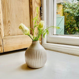 White Ceramic Grooved Bud Vases (Set of 3)