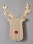 Wooden Rudolph Head with Warm White LED Antlers
